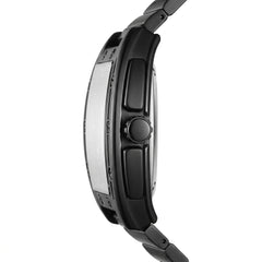 Close-up of a black smartwatch on a white background