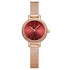 Close-up of Mark Fairwhale ROVIA 3280 women’s red watch with crystal accents on dial