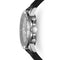 Close-up of a watch with a black strap and silver case on a white background