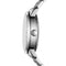 Close-up of a silver watch with a white background