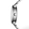 Close-up of a silver watch with a white background