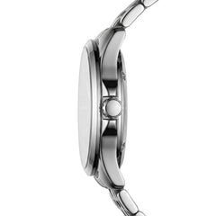 Close-up of a silver watch on a white background