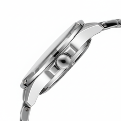 Close-up of a silver watch on a white background