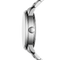 Close-up of a silver watch with a white background