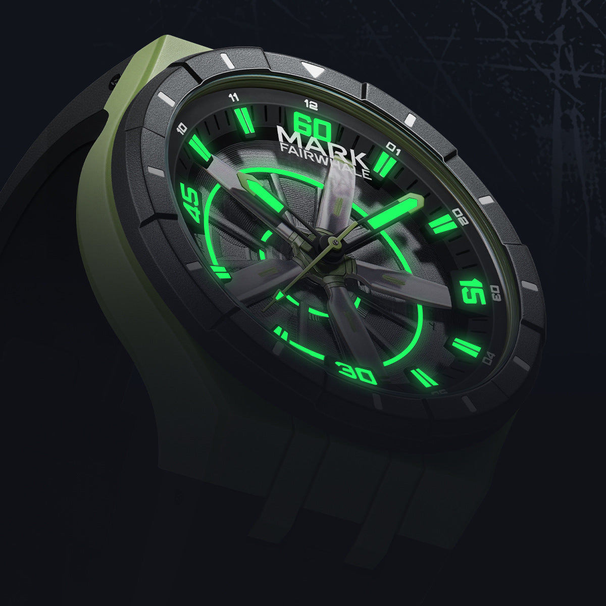 Close-up of turbine dial propeller design – Mark Fairwhale 5050 AEROFORCE watch.