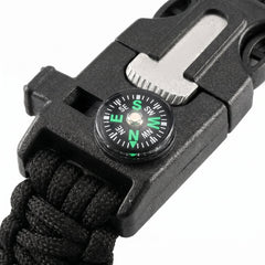 Black multi-tool with compass on a white background