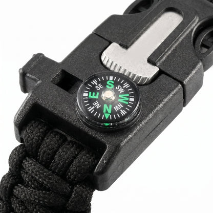 Black multi-tool with compass on a white background
