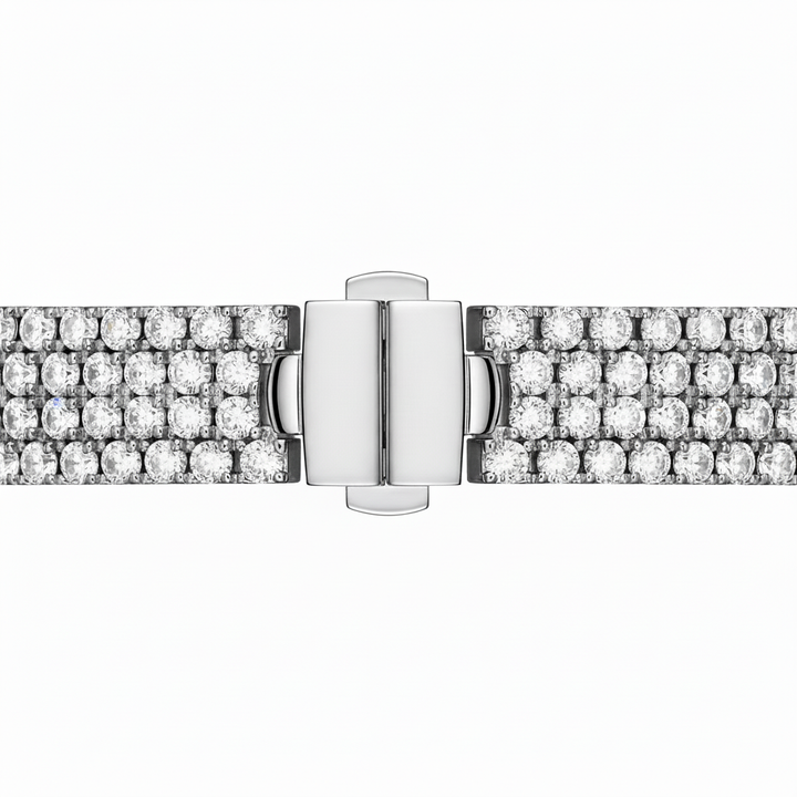 Diamond bracelet with a white gold clasp on a white background