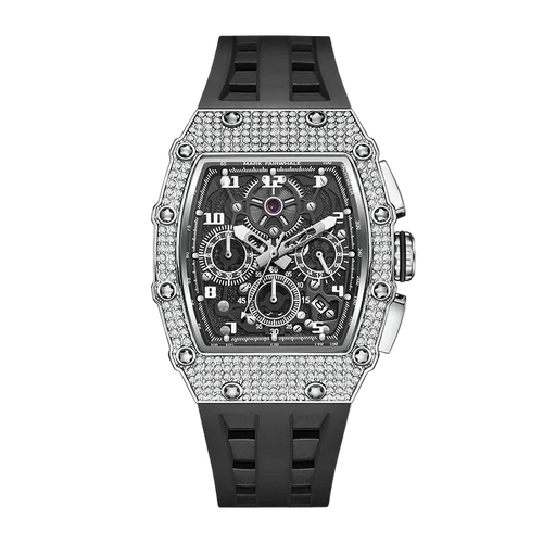 Fairwhale FW-5069 Chronog - Black strap, diamond bezel, chronograph face