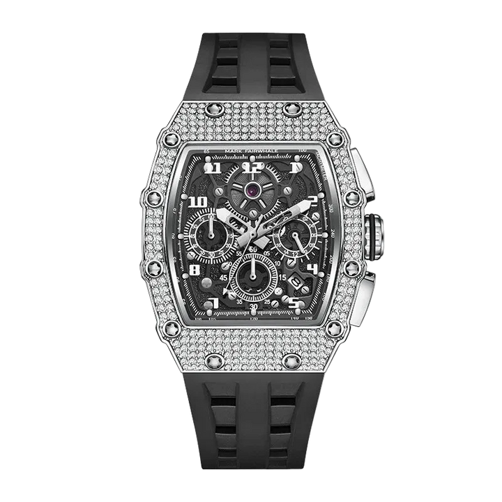 Fairwhale FW-5069 Chronog - Black strap, diamond bezel, chronograph face
