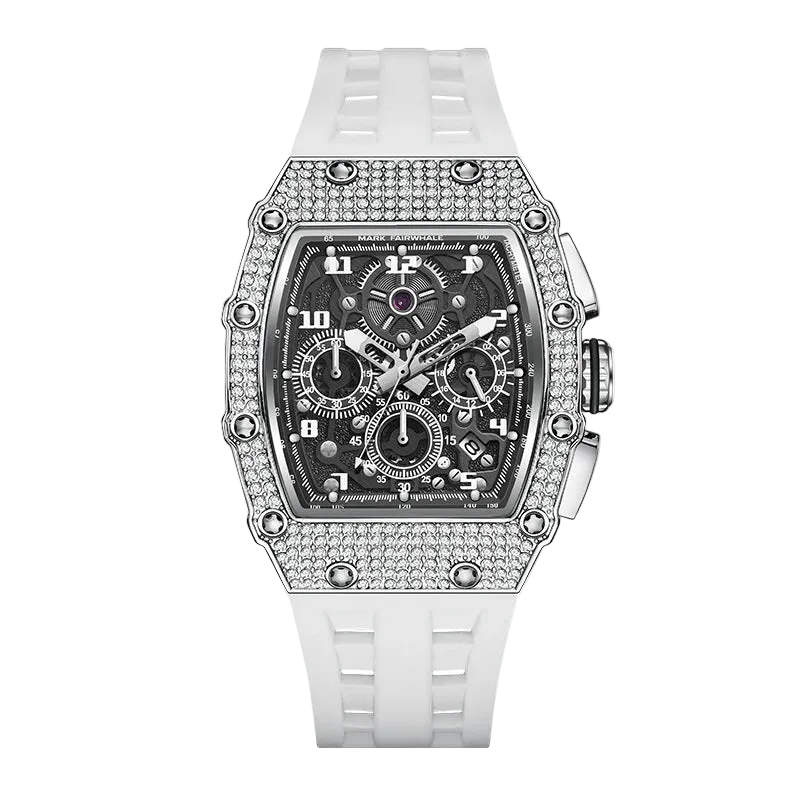 Fairwhale FW-5069 Chronog - Close-up of black face with diamond accents and silver crown