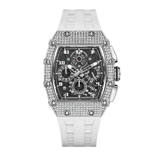Fairwhale FW-5069 Chronog - Close-up of black face with diamond accents and silver crown