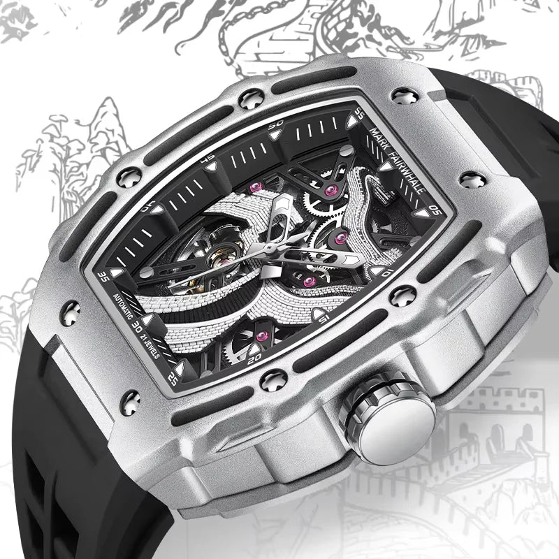 Side angle of Mark Fairwhale FW-6870 FORTANIX case and crown.
