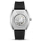 Fairwhale watch with black strap and silver case on a white background