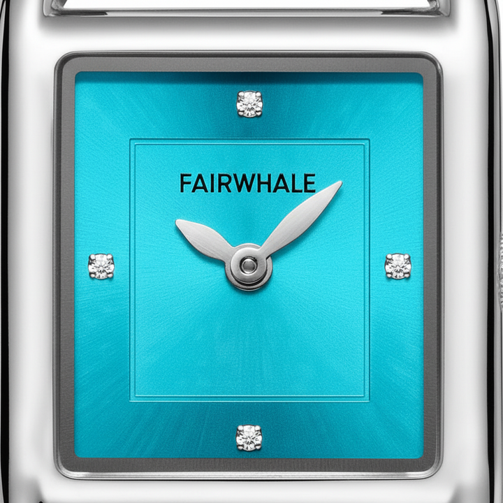 Fairwhale watch with turquoise face and silver accents