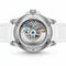Fairwhale watch with white strap and visible mechanical components on a white background