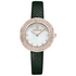 Front view of Mark Fairwhale 3390 DIAMÉRA women’s diamond bezel watch with green leather strap