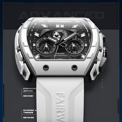 Front view of Mark Fairwhale 5670 GLURIC men’s luminous chronograph quartz watch in white