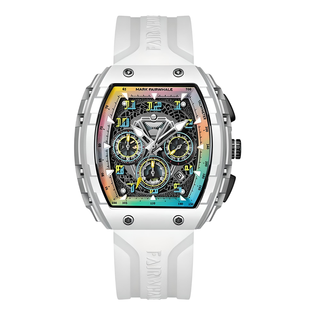 Front_view_of_Mark_Fairwhale_TONIXA_men_s_tonneau_watch_with_white_rubber_strap-Photoroom