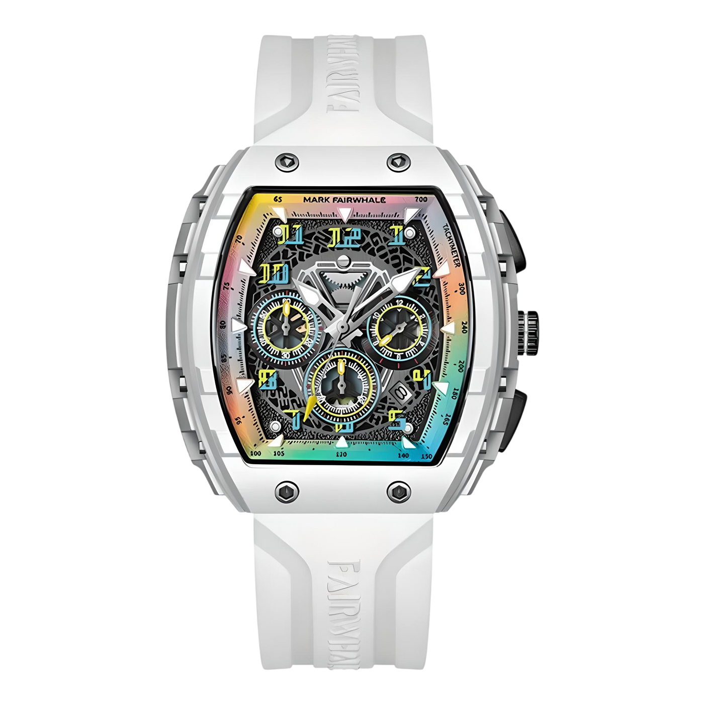 Front_view_of_Mark_Fairwhale_TONIXA_men_s_tonneau_watch_with_white_rubber_strap-Photoroom
