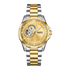 Gold and silver watch with brand logo on a white background