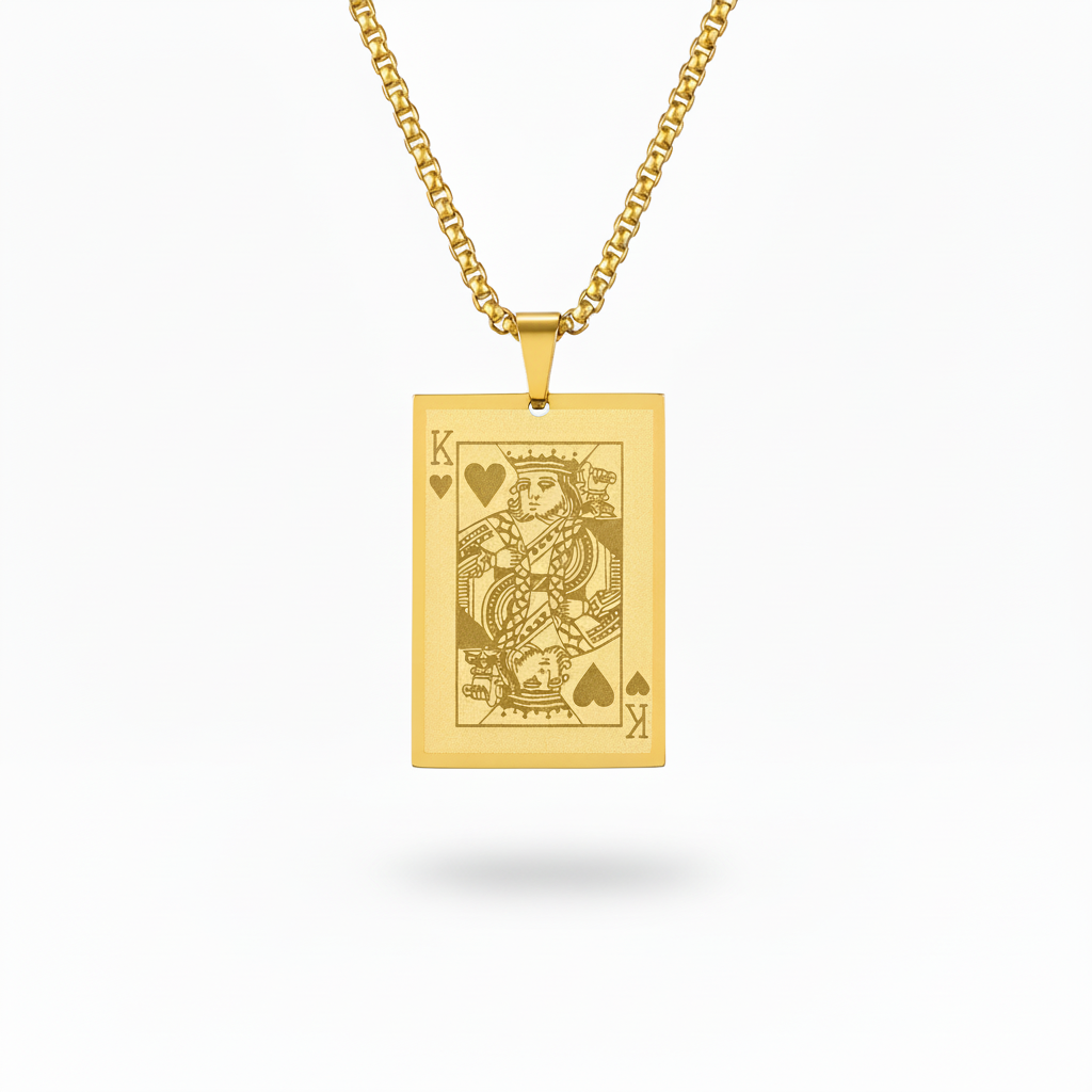 gold king of hearts pendant necklace stainless steel chain