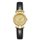 Gold watch with black strap on a white background