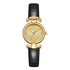Gold watch with black strap on a white background