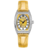 Gold watch with a white face on a white background