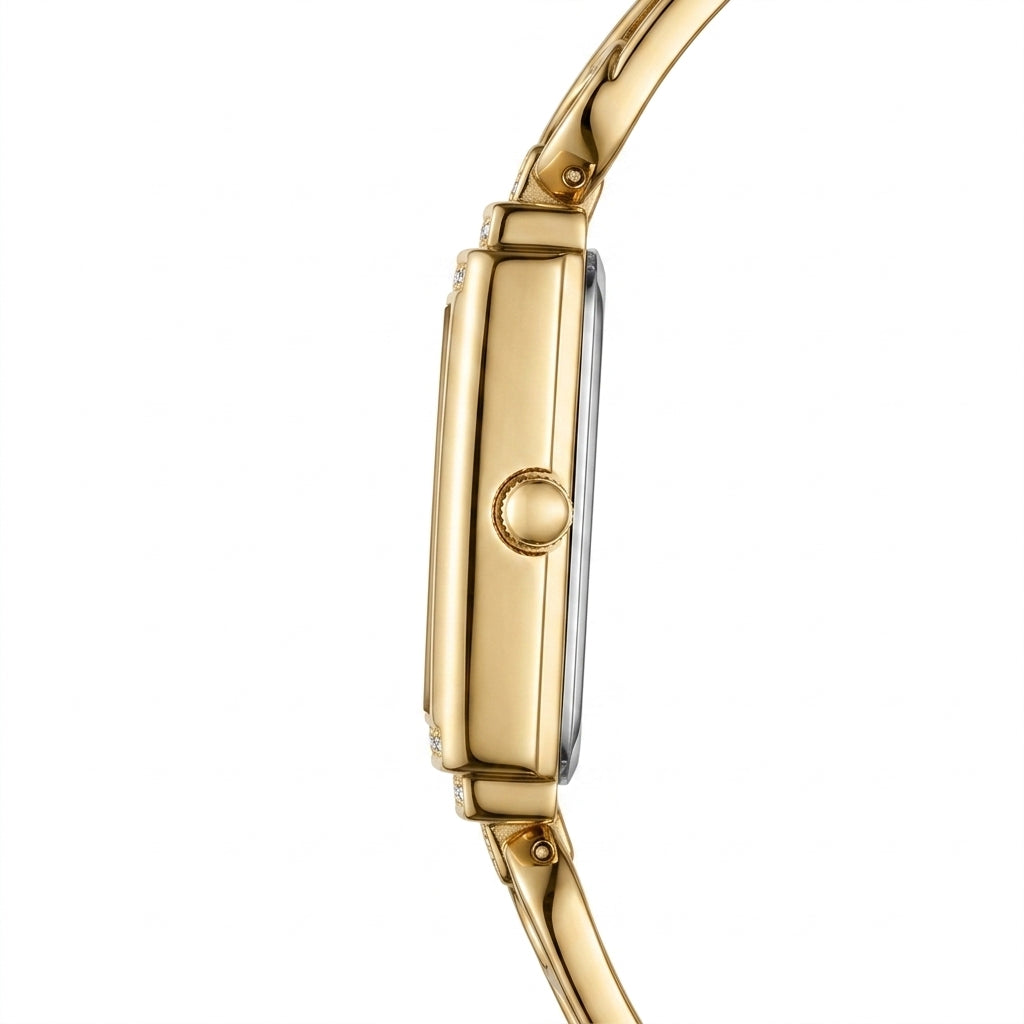Gold watch with a white background