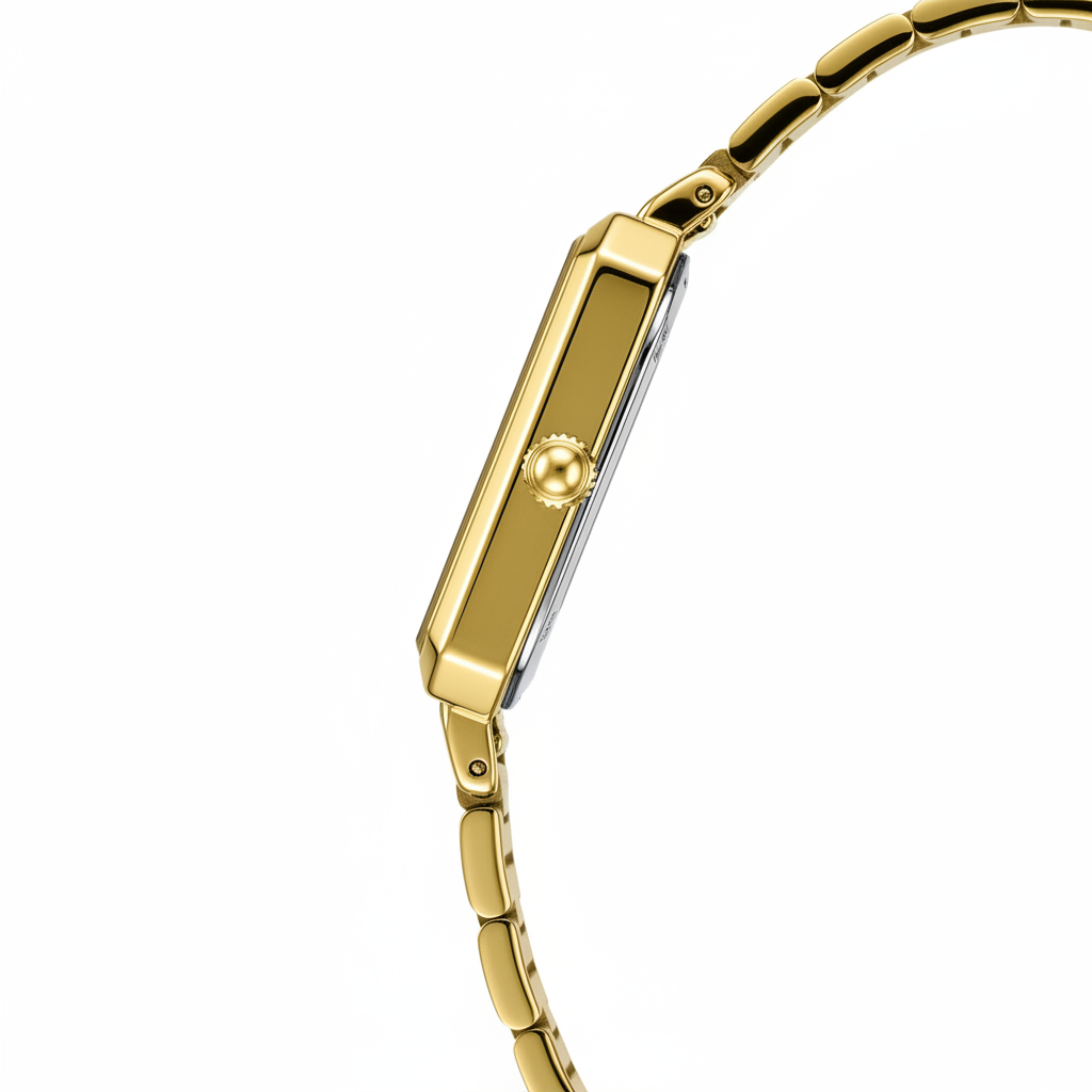 Gold watch with a white background