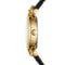 Gold watch with black strap on a white background