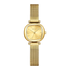 Gold watch with mesh band on a white background