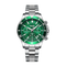 Green watch with silver bracelet on a white background