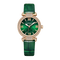 Green watch with rose gold case and green strap on white background