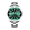 Green watch with silver strap on a white background