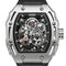 High-end mechanical watch with visible gears and brand name on a white background