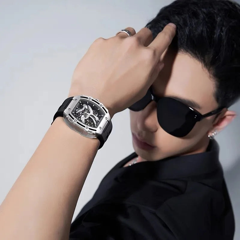 Lifestyle shot – man wearing Mark Fairwhale FORTANIX with black strap.