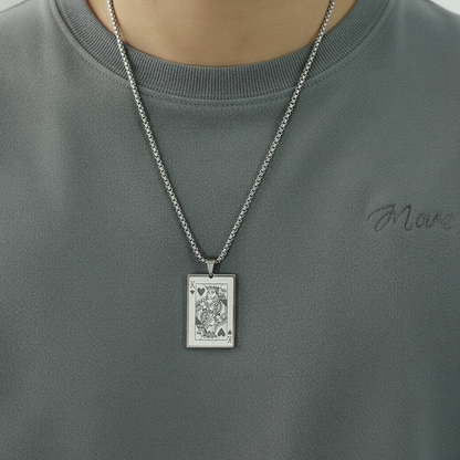 Lifestyle silver king of hearts playing card pendant necklace