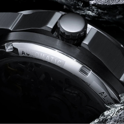 Luminous markers and hands ensure visibility while preserving the purity of the skeleton design.