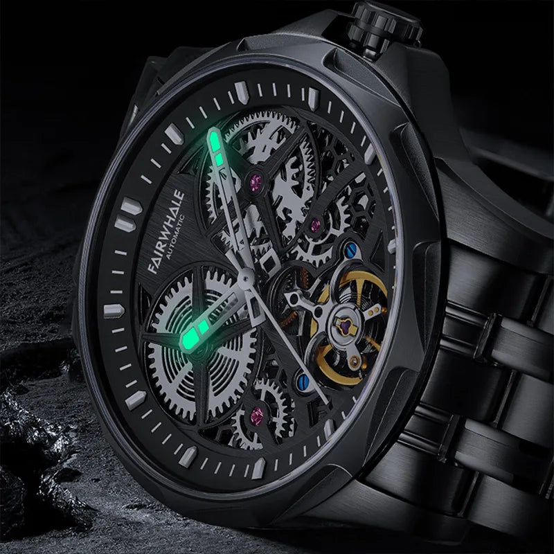Luminous markers and hands ensure visibility while preserving the purity of the skeleton design.