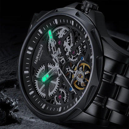 Luminous markers and hands ensure visibility while preserving the purity of the skeleton design.