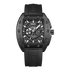 Luxury Fairwhale tonneau watch black dial black case black rubber strap automatic mechanical wristwatch front view
