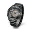 Luxury black watch with intricate design on a white background