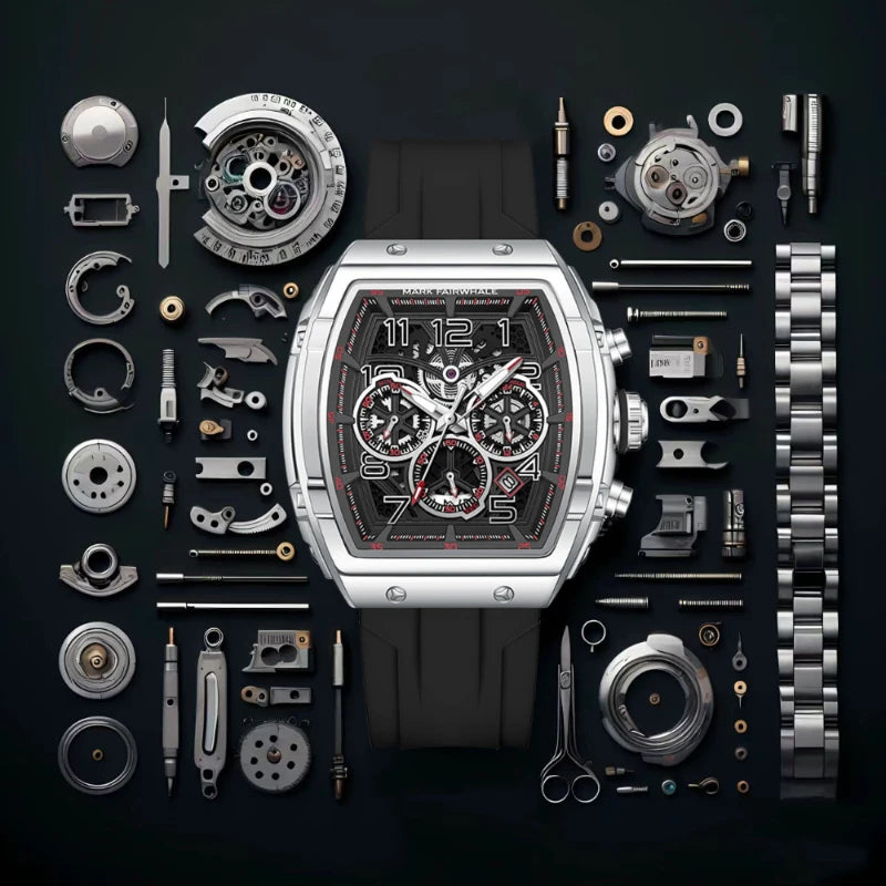 Luxury chronograph watch for men with silicone sport strap