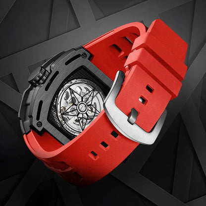 Luxury mechanical manual-wind Fairwhale watch showcasing skeleton dial and scratch-resistant glass
