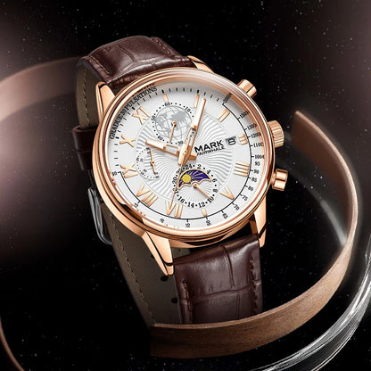 Luxury men’s chronograph watch Mark Fairwhale FW-5067 with leather strap and luminous display