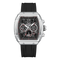 Luxury watch with black strap and detailed face on a white background