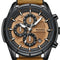 Luxury watch with brown leather strap and detailed face, featuring the brand 'Mark Fairwhale'.