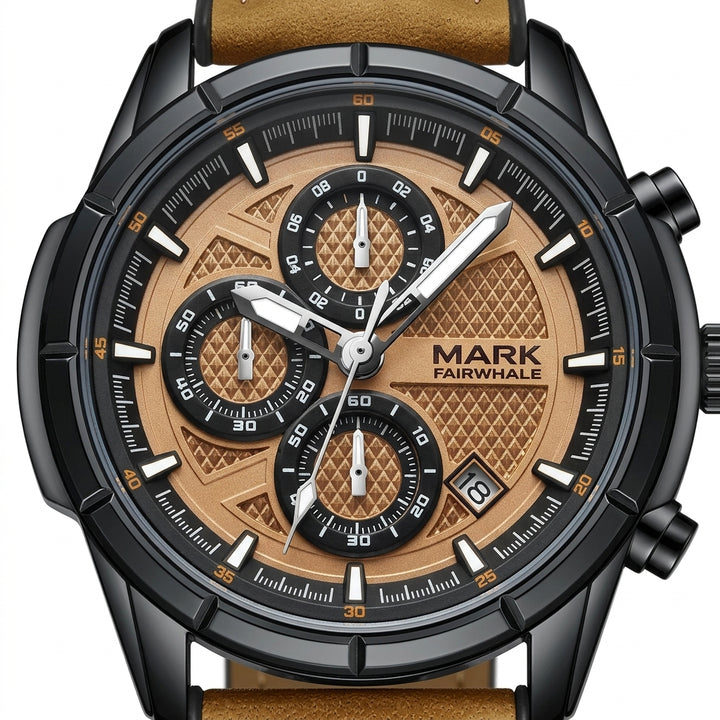 Luxury watch with brown leather strap and detailed face, featuring the brand &